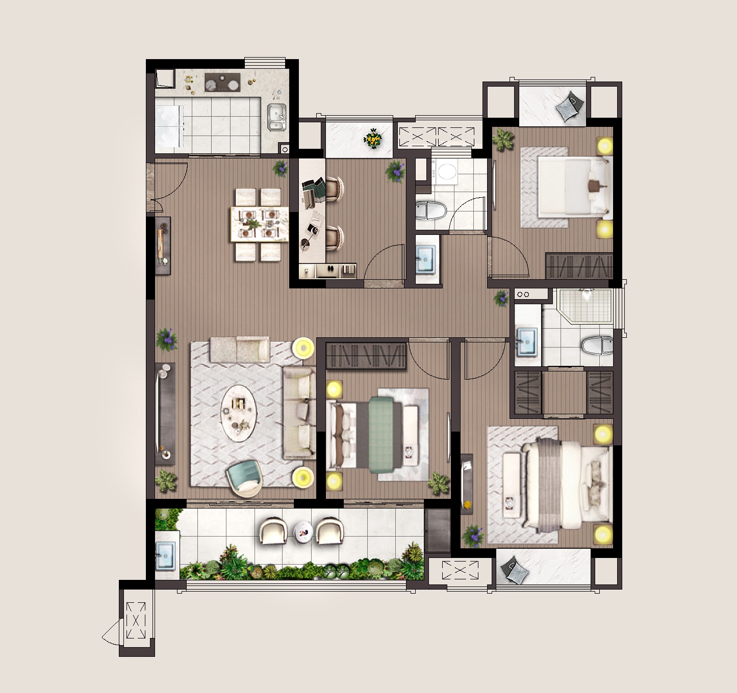 頌居 D戶(hù)型 建面約126㎡ 四房?jī)蓮d兩衛(wèi)